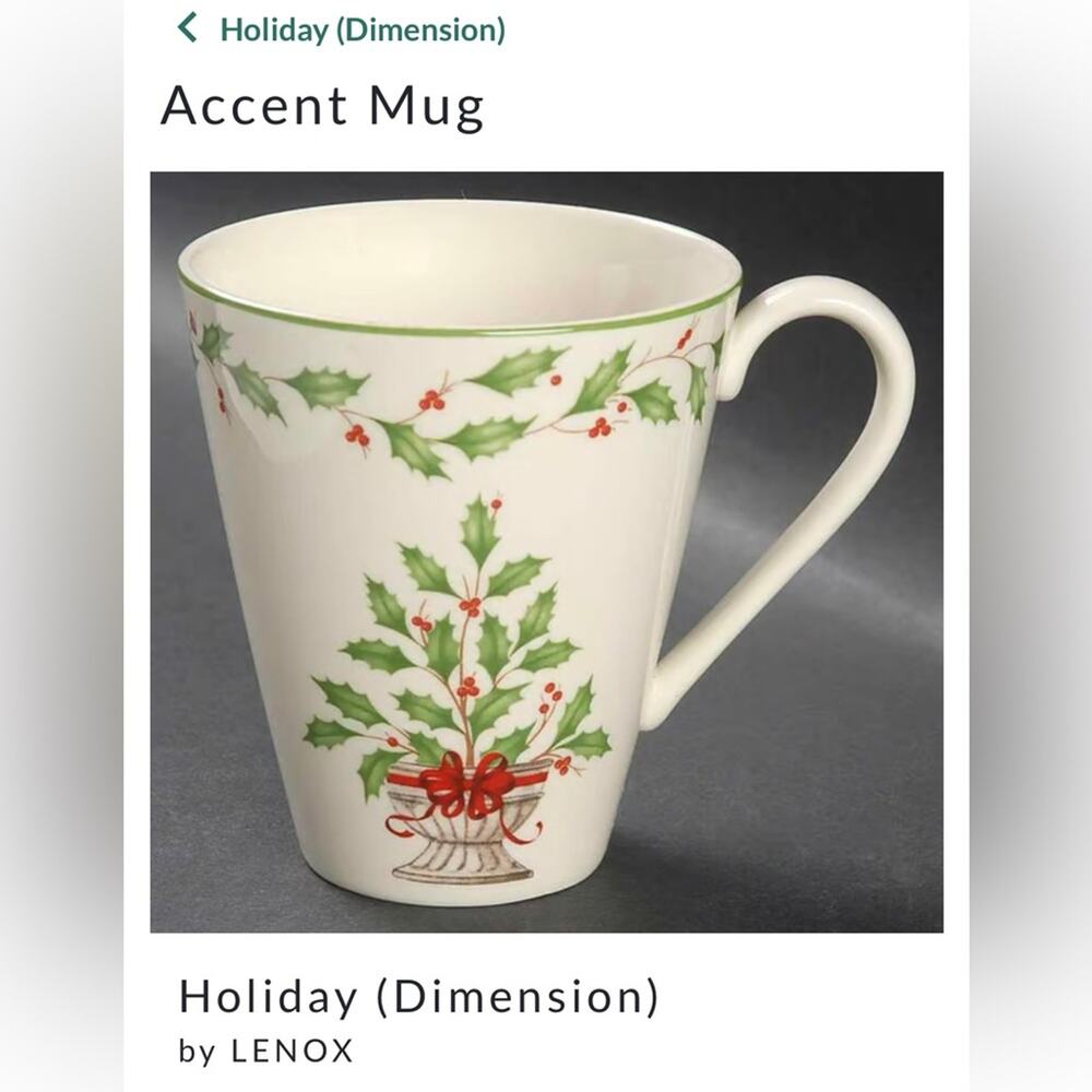 Pair Lenox‎ Holiday Pattern Holly Tree Accent Mugs EUC - Picture 7 of 7